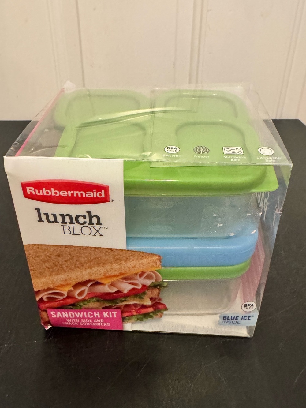Rubbermaid Lunch BLOX Sandwich Kit w/Blue Ice + Side & Snack Containers NEW